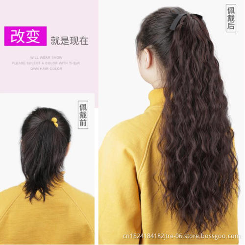 natural hair best long corn wavy drawstring ponytail extension hairstyle, fashion lady black ponytail hair extension wig
